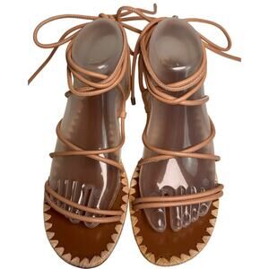 AD & Daughters Tan Nude Ankle Tie Sandals Leather Bohemian Festival Sz. 7.5 EC